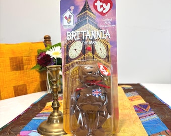 Vintage 1999 Ty Britannia Bear - United Kingdom’s McDonald’s Teenie International Beanie Baby Teddy Bear Exclusive Series - New in Package