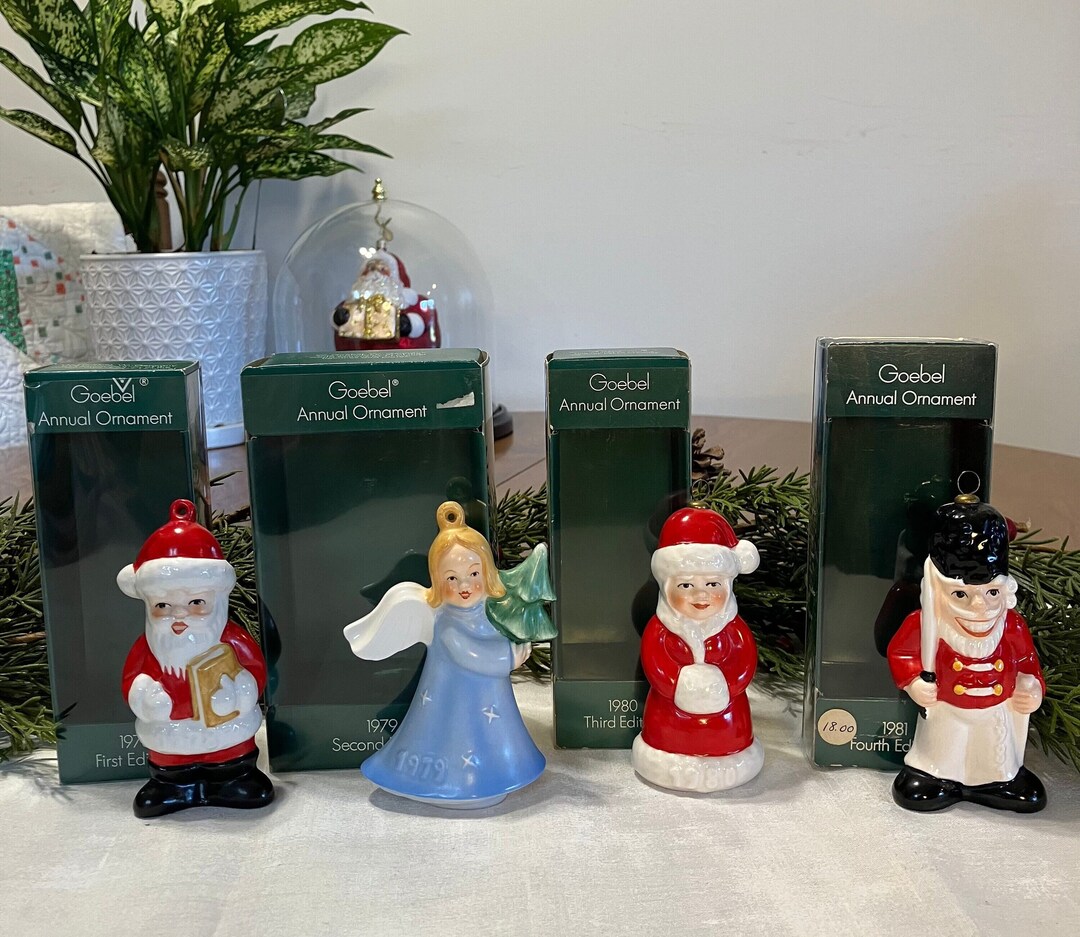 Vintage Goebel Ornaments 1978 Santa 1st Edition 1979 Blue Angel 2nd