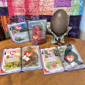 Vintage 2000 Ty Dinosaur Trio - McDonald’s Teenie Beanie Babies 2000 Series - New in Package  - Bronty, Rex, and Steg - Sold Separately