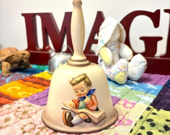1980 Vintage Goebel Hummel Third Edition Annual Bell, HUM 702 - Thoughtful or Nachdenklich  - Boy Reading Book - Handcrafted in Bas Relief