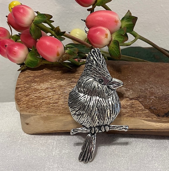 Vintage Sheridan Pewter - Cardinal Sitting on Bra… - image 1