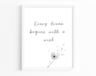 Every Dream Begins With A Wish Print - Home Print - Positivity Print - Home Wall Art - Home Decor - Positive Wall Art - Wall Prints