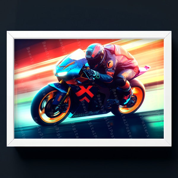 Digitale poster schilderij Racing motorfiets #05, kunst aan de muur, afdrukbare, home decor, digitale download, bestand van hoge kwaliteit