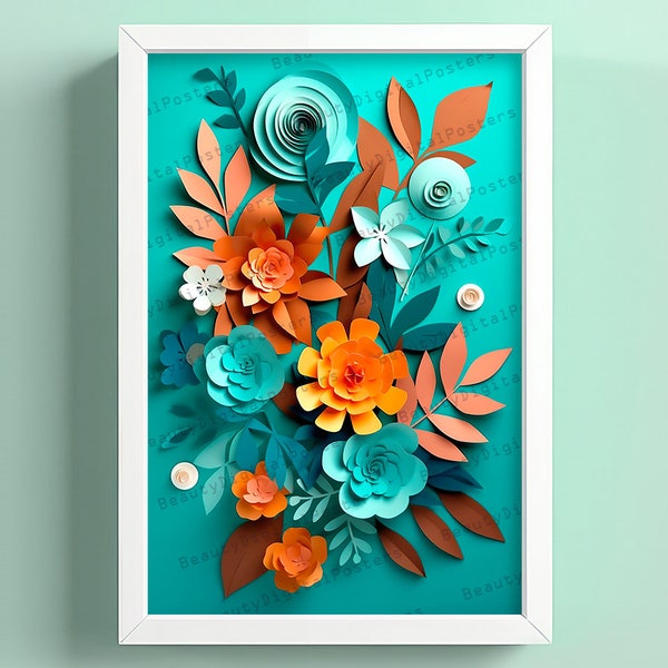 Poster digital Pintura Flores de papel diseño 06, arte de pared, imprimible, decoración del hogar, descarga digital, archivo de alta calidad