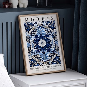 Morris Art Nouveau Poster | Floral Wall Art Print | Vintage Decor | Blue Botanical Illustration | Bathroom Decor | Blue Victorian Floral Art