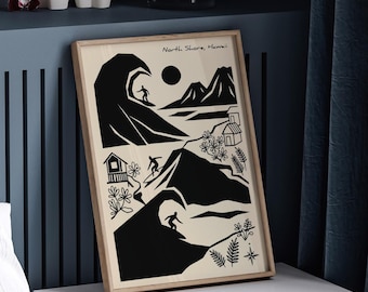 North Shore Hawaii Print, Surfer Wave Wall Art, Modern Surf Poster