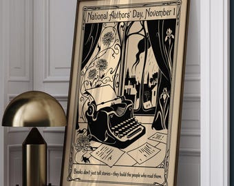 National Authors Day Poster | Vintage Typewriter Writer Wall Art | Art Nouveau Book Lover Print