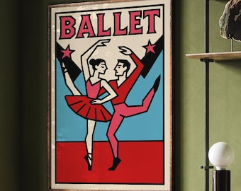 Retro Ballet Couple Poster – Mid-Century Dance Wall Art
