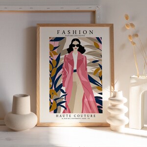 Paris Fashion Poster, Trendy Wall Art, Haute Couture, Catwalk, Pink Botanical Print, Vintage Icon, Sewing Room Decor, Girly Airbnb Decor