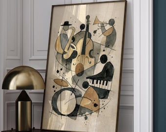 Jazz Band Abstract Art Print – Vintage Watercolor Music Wall Decor, Modern Minimalist Poster