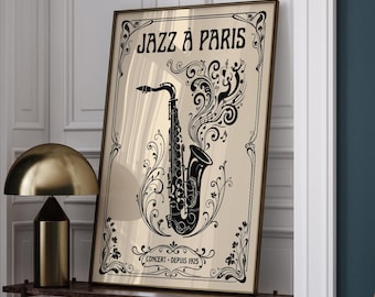 Jazz à Paris Poster, Art Nouveau Music Art, Vintage Saxophone Print