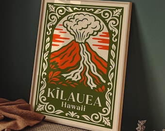 Kīlauea Volcano Poster, Hawaii Wall Art, Lava Eruption Print