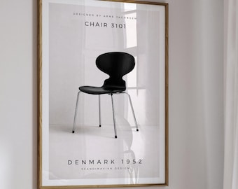 Arne Jacobsen Chair 3101 Poster, Scandinavian Minimalist Print, Danish Design ,Mid Century Modern Art