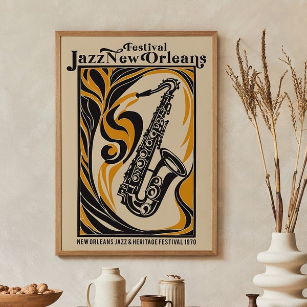 New Orleans Jazz Fest Poster, Retro Giclee Print, Music Art Prints, Musician Gift, Vintage Wall Art, Jazz Club, New Orleans Jazz & Heritage