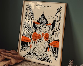 Montmartre Paris Print, Sacre Coeur Line Art, French Street Wall Art Poster