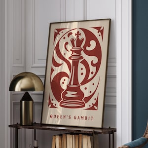 Queens Gambit Chess Piece Poster, Minimalis Elegant Poster, Stylish Wall Art for Chess Lovers, Gift for Mother, Modern Abstract Chess  Art