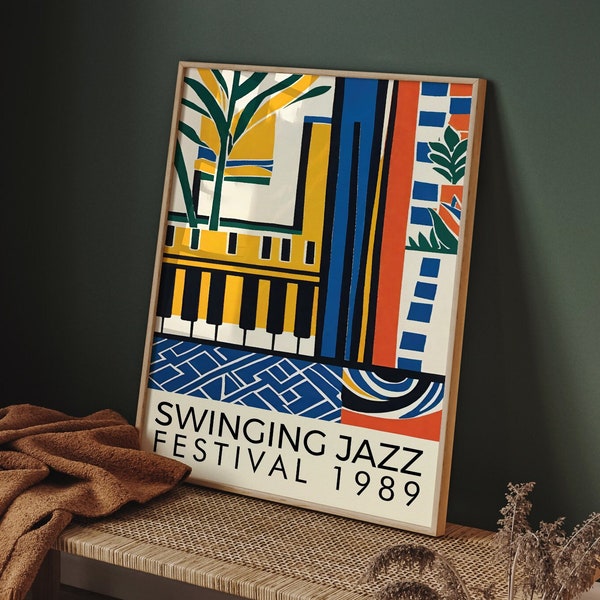 Swinging Jazz Music Poster, Music Festival Poster, High Quality Wall Art, Retro Wall Art, Music Print, Retro Posters, Musician Gift, Airbnb