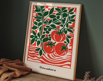 Pomodoro Italian Poster, Tomato Wall Art, Kitchen Decor, Dining Room Decor, Airbnb Wall Art, Gift for Food and Art Lover, Vintage Art Print