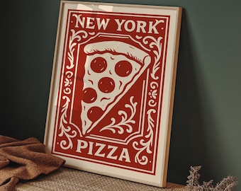 Vintage New York Pizza Poster – Retro Pizzeria Decor,  Kitchen Wall Art