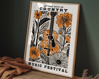 Vintage Country Music Poster: Nashville Western Wall Art - Etsy