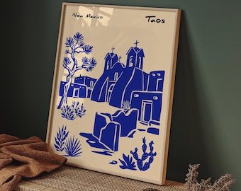 Taos New Mexico Print, Adobe Church Wall Art, Southwest Desert Poster