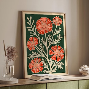 Lámina artística de flores retro: decoración de pared botánica moderna de mediados de siglo
