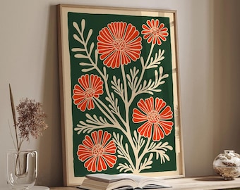 Retro Flower Art Print: Mid-Century Modern Botanical Wall Decor