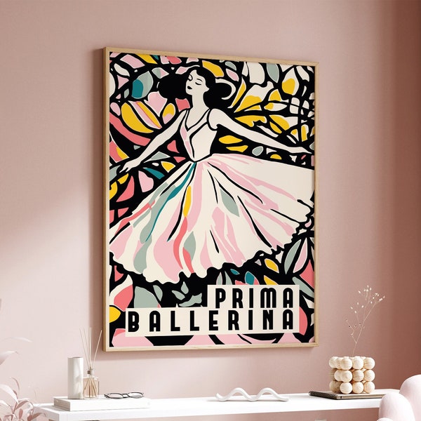 Prima Ballerina Wall Art, Ballet Poster, Ballerina Illustration, Girly Wall Art, Trendy Ballet Print, Contemporary Art, Dance Music Poster