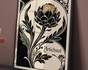 Artichoke Poster, Art Nouveau Botanical Art, Vintage Kitchen Print