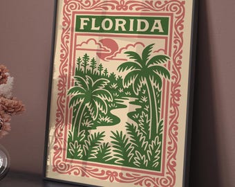 Florida Beach Poster, Retro Travel Wall Art Print, Coastal Florida Decor