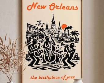 New Orleans Music Poster | Vintage Jazz Wall Art | Retro Musician Print | NOLA Decor