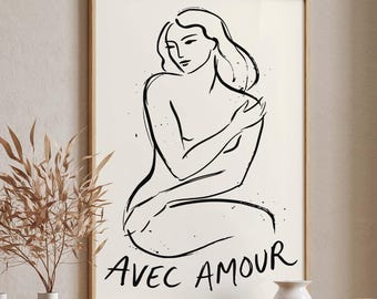 Minimalist Line Art Woman Print, Abstract Female Form Wall Art, Modern Bedroom Decor