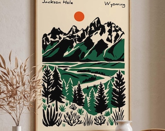 Jackson Hole Wyoming Print, Grand Teton Mountain Wall Art, National Park Poster