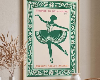 Green NYC Ballet Art Print: Vintage Ballerina Poster