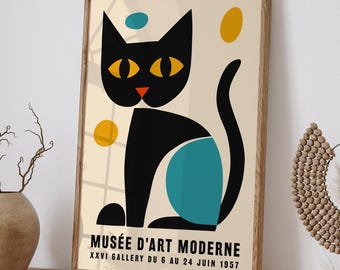 Musée D'Art Moderne Black Cat Poster | Mid-Century Modern Wall Art | Bauhaus Cat Print