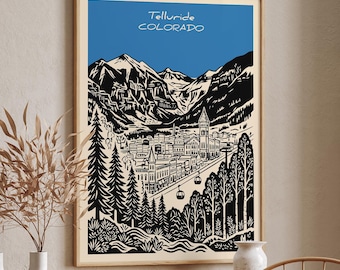 Telluride Colorado Print, Mountain Town Wall Art, Ski Resort Poster Decor