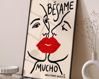 Besame Mucho Print, Retro Lips Wall Art, Bold Pop Art Poster