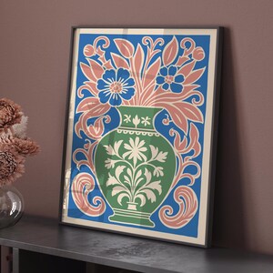 Estampado floral en bonitos colores pastel, elegante póster botánico, jarrón con ramo de flores, arte de pared retro, decoración de pared de baño, acento para el hogar