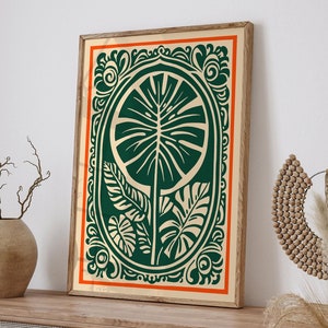Retro Green Botanical Poster, Vintage Wall Art, Boho Floral Prints ...
