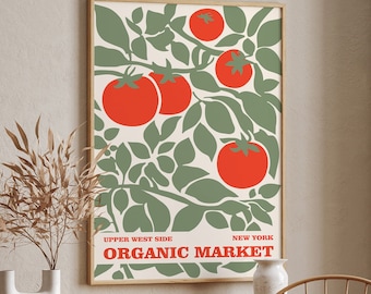 Farmer's Market Poster, Organic Market Art Print, Botanical Print, Nature Wall Art, Retro Green Print, Vintage Farmhouse Wall Decor, Airbnb