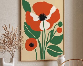 Red Poppy Art Print: Mid Century Modern Floral Poster