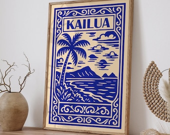Kailua Hawaii Vintage Travel Poster – Tropical Beach Coastal Wall Art Print
