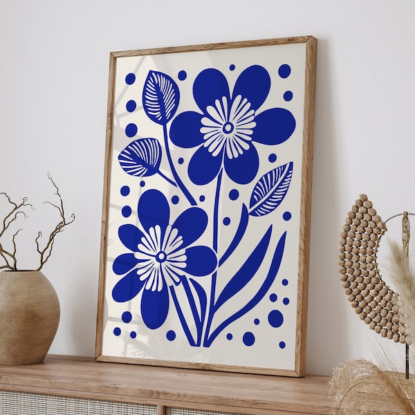 Blue Indigo Flowers Poster, Retro Floral Print, Vintage French Wall Art, Botanical Poster Print, Plant Lovers Gift, Royal Blue Nature Print