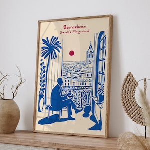 Barcelona Gaudí-Inspired Art Print – Blue Mosaic Poster of Iconic Park Güell, Modernist Architecture Wall Art, Spain Travel Home Decor Gift