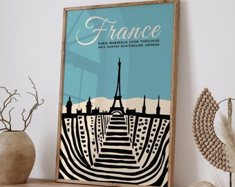 Póster de viaje de Francia, impresión artística de la Torre Eiffel de París, decoración de pared de ciudades francesas, póster de turismo francés retro, decoración artística de alta calidad para habitaciones de hotel