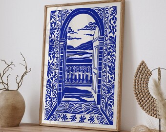 Italian Seascape Art Print: Indigo Blue Holiday Scenery