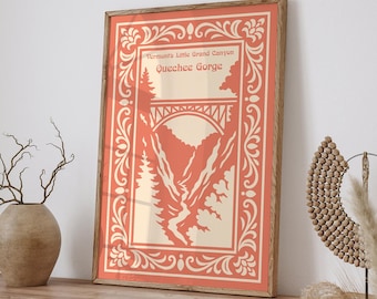 Quechee Gorge Vermont Travel Poster, Vintage Canyon Bridge Wall Art