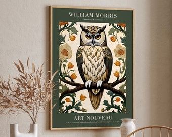 William Morris Centenary Exhibition Art Nouveau Poster - Vintage Owl and Floral Design Wall Art, Perfect for Home Decor, Unique Gift Idea