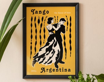 Tango Dance Poster, Vintage Giclee Reproduction, Dancing Couple Wall Art, Retro Music Lovers, Dance of Love, Travel Art, Bedroom Facing Bed