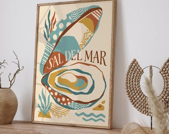 Sal Del Mar Print, Oyster Shell Wall Art, Spanish Nautical Poster, Beach House Decor